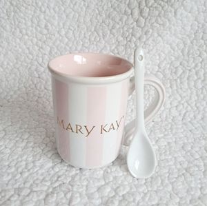 Mary Kay Pink Striped Coffee Mug and Spoon Set